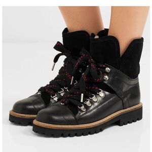 Ganni Black Leather Ankle Boots with Red Laces